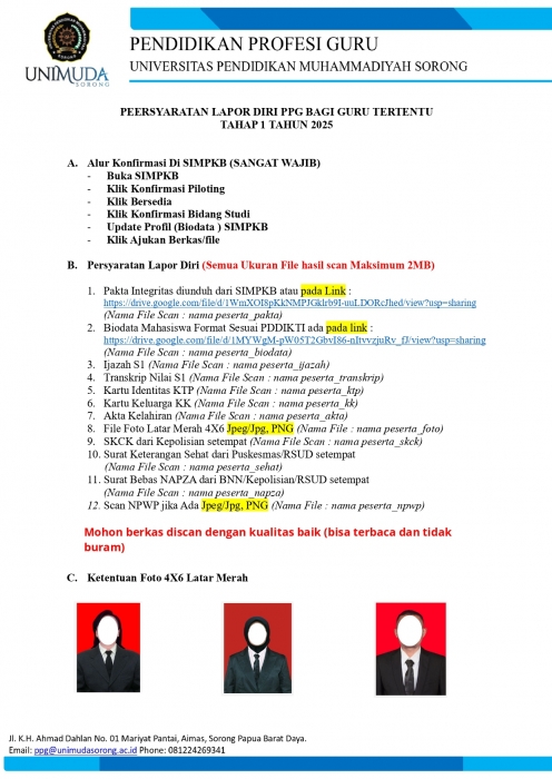PENGUMUMAN PPG _ LAPOR DIRI PESERTA PPG UNIMUDA SORONG